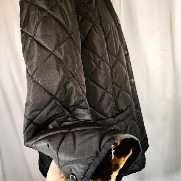 Isaac Mizrahi Puffer Jacket, Women Black Quilted, Leopard Lining, ZipUp, Pckts,M - Picture 14 of 16